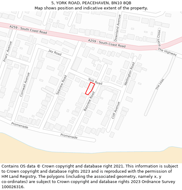5, YORK ROAD, PEACEHAVEN, BN10 8QB: Location map and indicative extent of plot