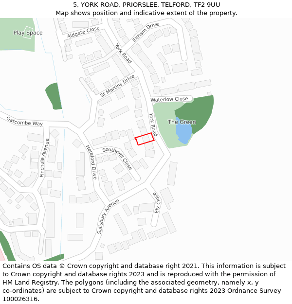5, YORK ROAD, PRIORSLEE, TELFORD, TF2 9UU: Location map and indicative extent of plot
