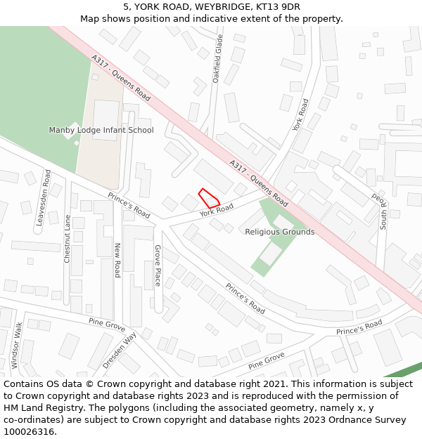 5, YORK ROAD, WEYBRIDGE, KT13 9DR: Location map and indicative extent of plot