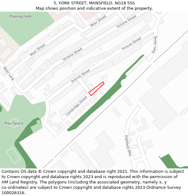 5, YORK STREET, MANSFIELD, NG18 5SS: Location map and indicative extent of plot