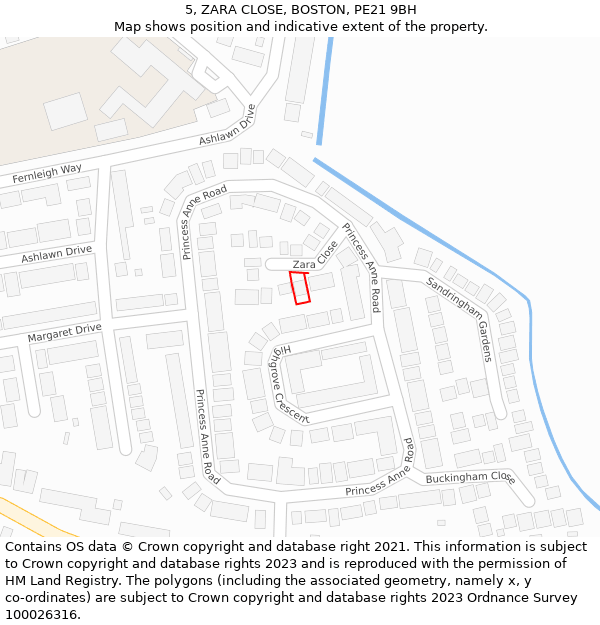 5, ZARA CLOSE, BOSTON, PE21 9BH: Location map and indicative extent of plot
