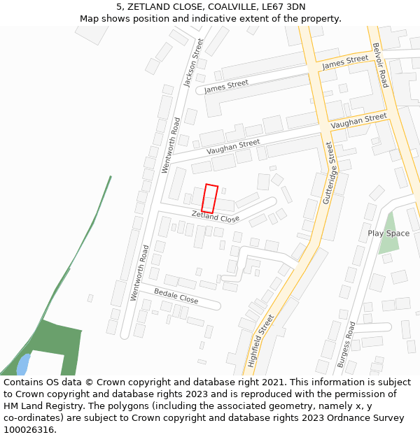 5, ZETLAND CLOSE, COALVILLE, LE67 3DN: Location map and indicative extent of plot