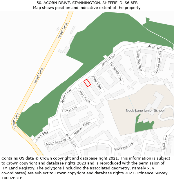 50, ACORN DRIVE, STANNINGTON, SHEFFIELD, S6 6ER: Location map and indicative extent of plot