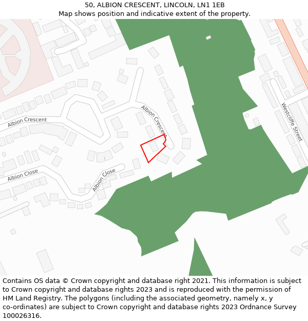 50, ALBION CRESCENT, LINCOLN, LN1 1EB: Location map and indicative extent of plot