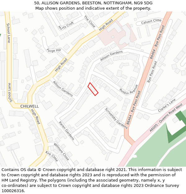 50, ALLISON GARDENS, BEESTON, NOTTINGHAM, NG9 5DG: Location map and indicative extent of plot