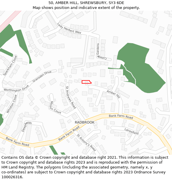 50, AMBER HILL, SHREWSBURY, SY3 6DE: Location map and indicative extent of plot