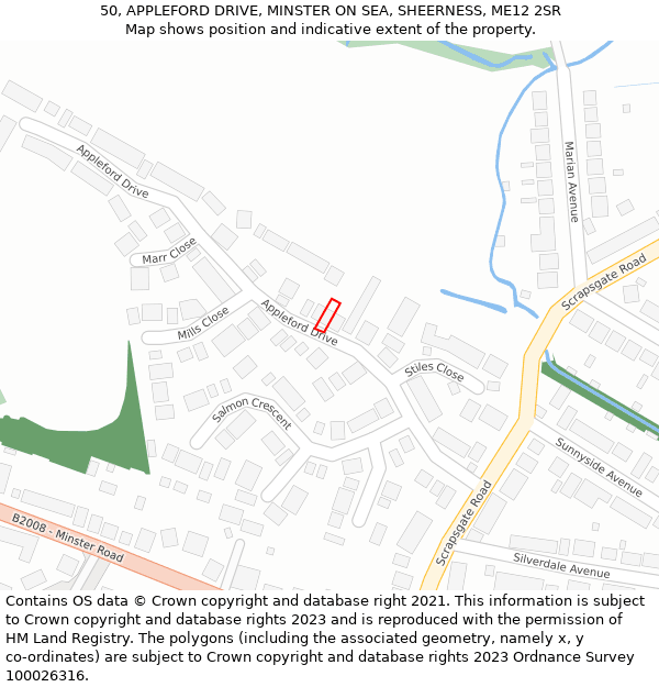 50, APPLEFORD DRIVE, MINSTER ON SEA, SHEERNESS, ME12 2SR: Location map and indicative extent of plot