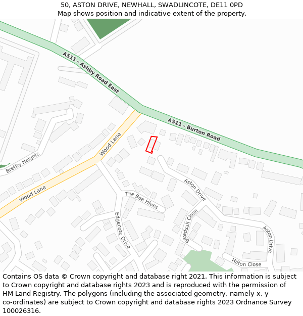 50, ASTON DRIVE, NEWHALL, SWADLINCOTE, DE11 0PD: Location map and indicative extent of plot