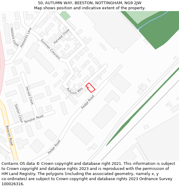 50, AUTUMN WAY, BEESTON, NOTTINGHAM, NG9 2JW: Location map and indicative extent of plot