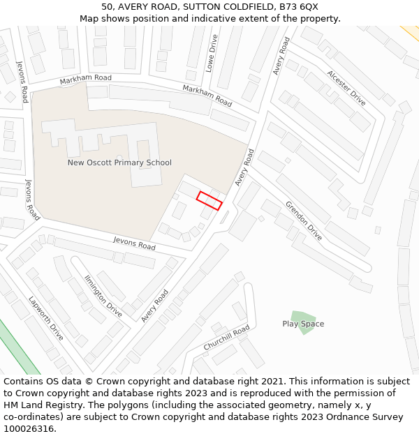 50, AVERY ROAD, SUTTON COLDFIELD, B73 6QX: Location map and indicative extent of plot