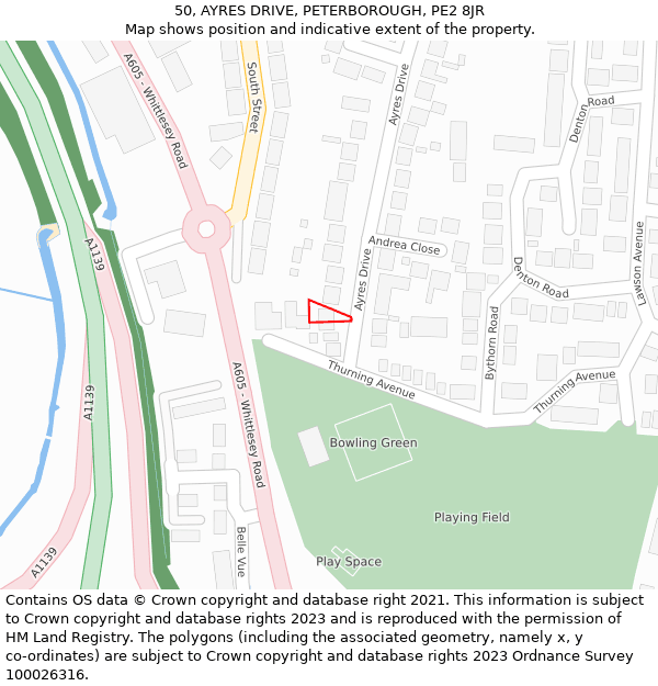 50, AYRES DRIVE, PETERBOROUGH, PE2 8JR: Location map and indicative extent of plot
