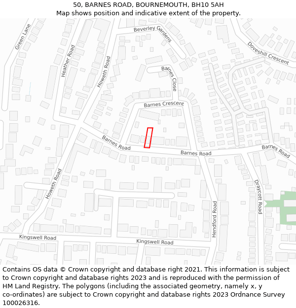 50, BARNES ROAD, BOURNEMOUTH, BH10 5AH: Location map and indicative extent of plot