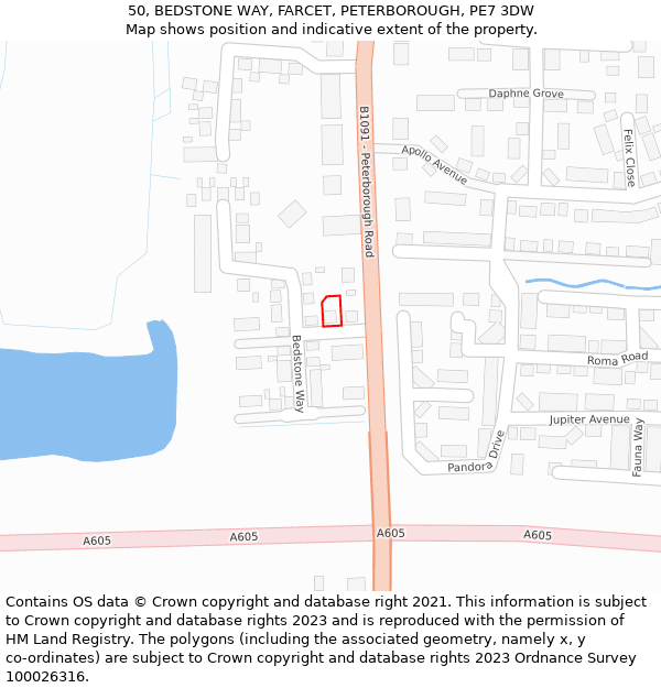 50, BEDSTONE WAY, FARCET, PETERBOROUGH, PE7 3DW: Location map and indicative extent of plot