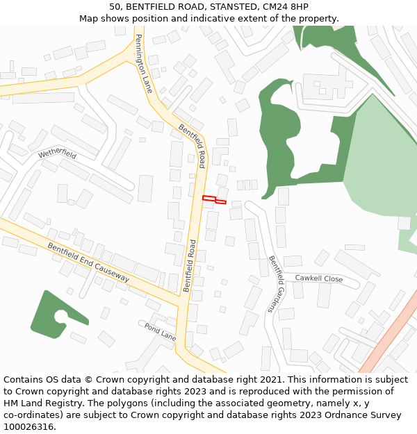 50, BENTFIELD ROAD, STANSTED, CM24 8HP: Location map and indicative extent of plot