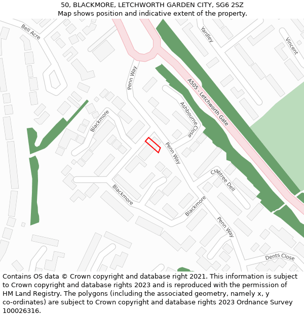 50, BLACKMORE, LETCHWORTH GARDEN CITY, SG6 2SZ: Location map and indicative extent of plot