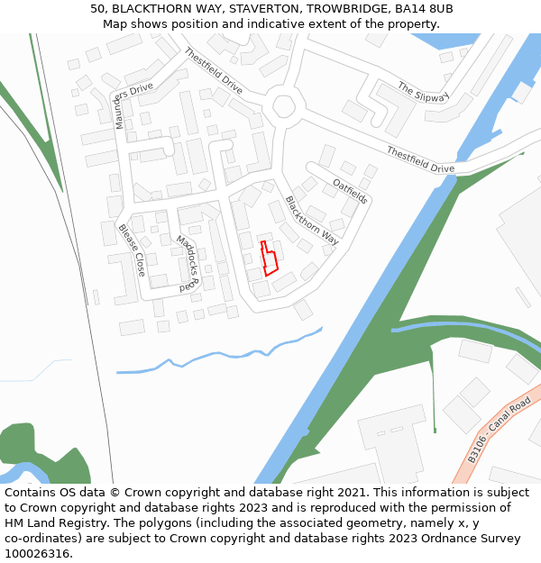 50, BLACKTHORN WAY, STAVERTON, TROWBRIDGE, BA14 8UB: Location map and indicative extent of plot