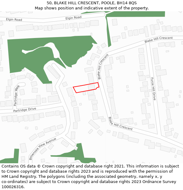 50, BLAKE HILL CRESCENT, POOLE, BH14 8QS: Location map and indicative extent of plot