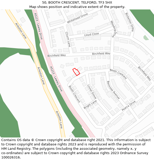 50, BOOTH CRESCENT, TELFORD, TF3 5HX: Location map and indicative extent of plot