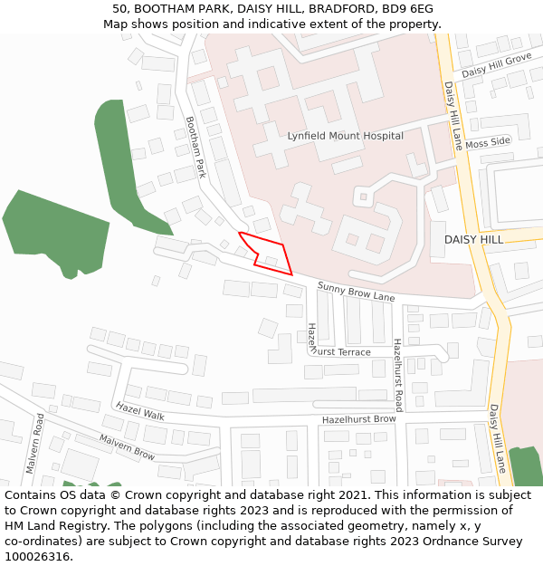 50, BOOTHAM PARK, DAISY HILL, BRADFORD, BD9 6EG: Location map and indicative extent of plot
