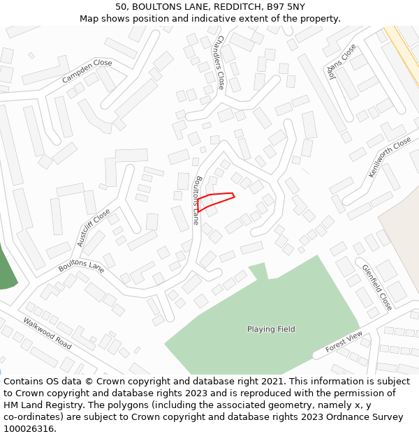 50, BOULTONS LANE, REDDITCH, B97 5NY: Location map and indicative extent of plot