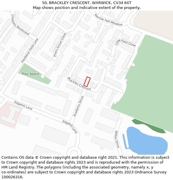 50, BRACKLEY CRESCENT, WARWICK, CV34 6XT: Location map and indicative extent of plot