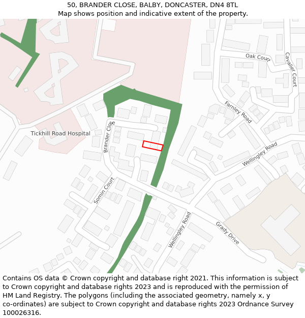 50, BRANDER CLOSE, BALBY, DONCASTER, DN4 8TL: Location map and indicative extent of plot