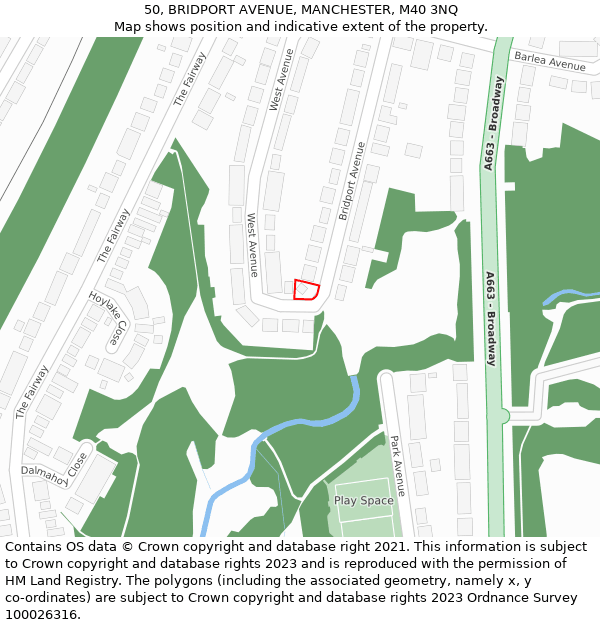 50, BRIDPORT AVENUE, MANCHESTER, M40 3NQ: Location map and indicative extent of plot