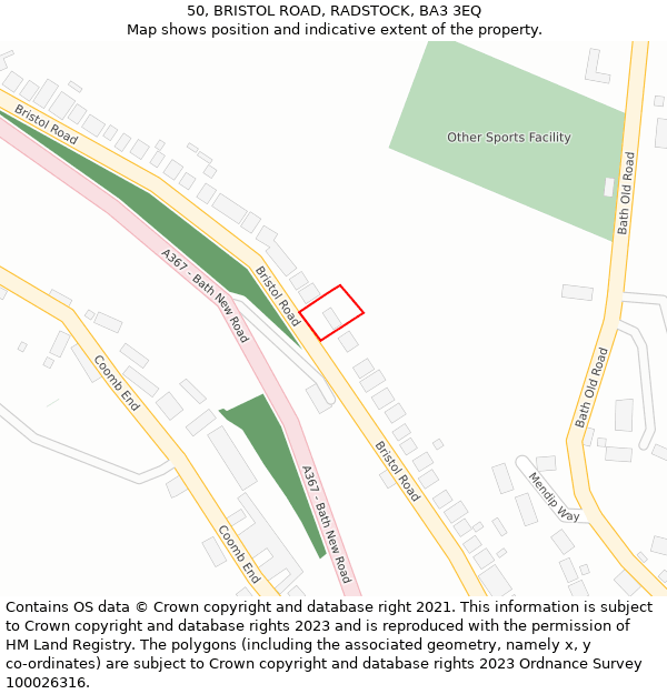 50, BRISTOL ROAD, RADSTOCK, BA3 3EQ: Location map and indicative extent of plot