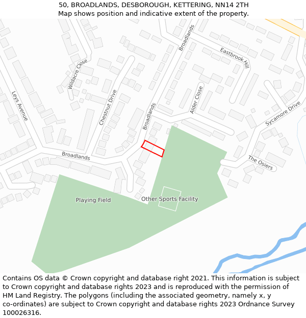 50, BROADLANDS, DESBOROUGH, KETTERING, NN14 2TH: Location map and indicative extent of plot