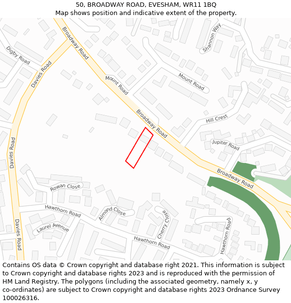 50, BROADWAY ROAD, EVESHAM, WR11 1BQ: Location map and indicative extent of plot