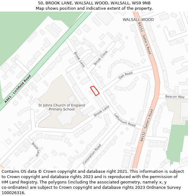 50, BROOK LANE, WALSALL WOOD, WALSALL, WS9 9NB: Location map and indicative extent of plot