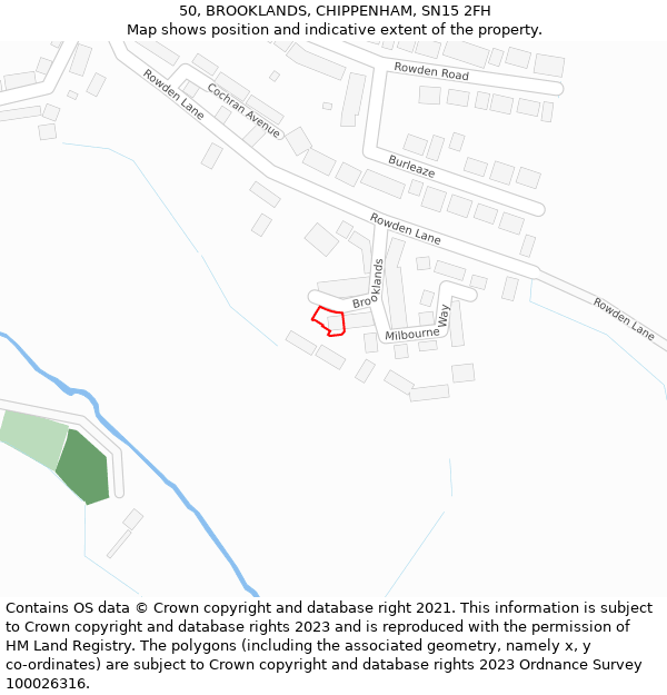 50, BROOKLANDS, CHIPPENHAM, SN15 2FH: Location map and indicative extent of plot