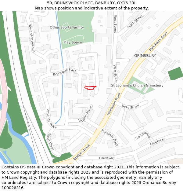 50, BRUNSWICK PLACE, BANBURY, OX16 3RL: Location map and indicative extent of plot