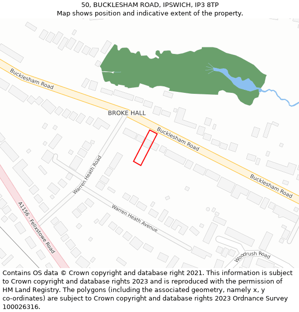 50, BUCKLESHAM ROAD, IPSWICH, IP3 8TP: Location map and indicative extent of plot
