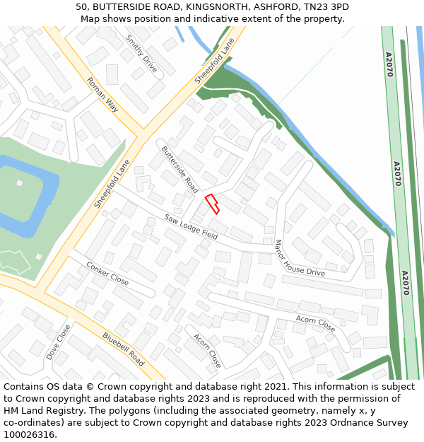 50, BUTTERSIDE ROAD, KINGSNORTH, ASHFORD, TN23 3PD: Location map and indicative extent of plot