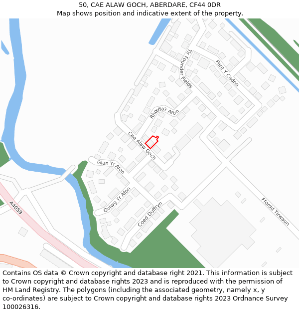 50, CAE ALAW GOCH, ABERDARE, CF44 0DR: Location map and indicative extent of plot