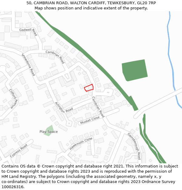 50, CAMBRIAN ROAD, WALTON CARDIFF, TEWKESBURY, GL20 7RP: Location map and indicative extent of plot