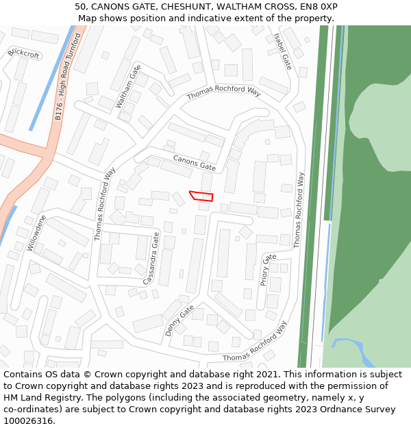 50, CANONS GATE, CHESHUNT, WALTHAM CROSS, EN8 0XP: Location map and indicative extent of plot