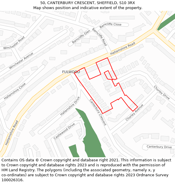 50, CANTERBURY CRESCENT, SHEFFIELD, S10 3RX: Location map and indicative extent of plot