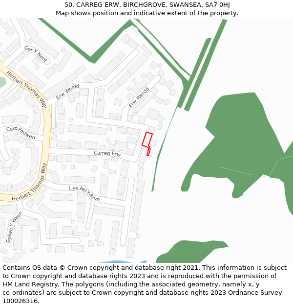 50, CARREG ERW, BIRCHGROVE, SWANSEA, SA7 0HJ: Location map and indicative extent of plot