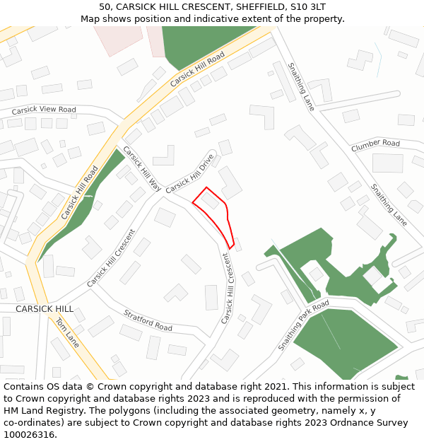 50, CARSICK HILL CRESCENT, SHEFFIELD, S10 3LT: Location map and indicative extent of plot
