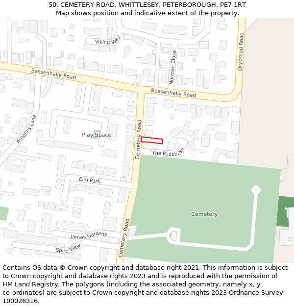50, CEMETERY ROAD, WHITTLESEY, PETERBOROUGH, PE7 1RT: Location map and indicative extent of plot
