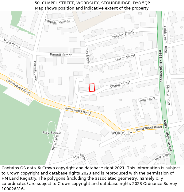 50, CHAPEL STREET, WORDSLEY, STOURBRIDGE, DY8 5QP: Location map and indicative extent of plot