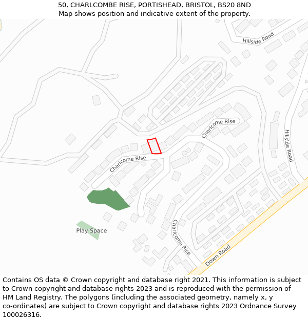 50, CHARLCOMBE RISE, PORTISHEAD, BRISTOL, BS20 8ND: Location map and indicative extent of plot