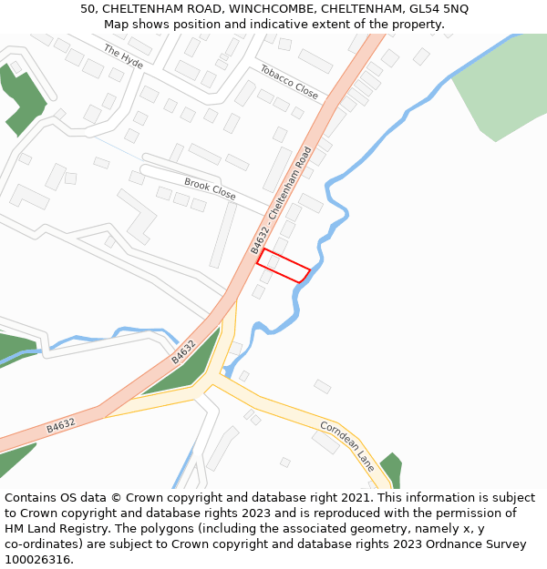 50, CHELTENHAM ROAD, WINCHCOMBE, CHELTENHAM, GL54 5NQ: Location map and indicative extent of plot