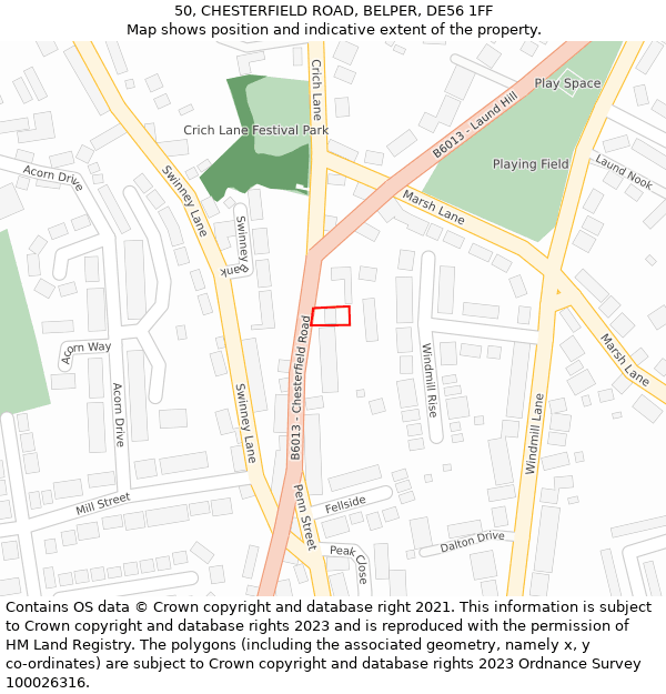 50, CHESTERFIELD ROAD, BELPER, DE56 1FF: Location map and indicative extent of plot