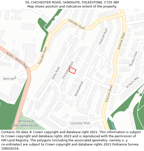 50, CHICHESTER ROAD, SANDGATE, FOLKESTONE, CT20 3BP: Location map and indicative extent of plot