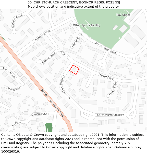 50, CHRISTCHURCH CRESCENT, BOGNOR REGIS, PO21 5SJ: Location map and indicative extent of plot