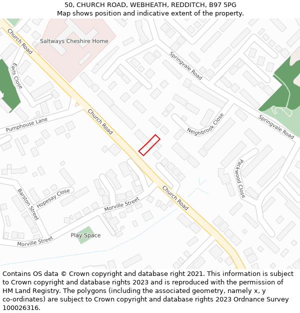 50, CHURCH ROAD, WEBHEATH, REDDITCH, B97 5PG: Location map and indicative extent of plot