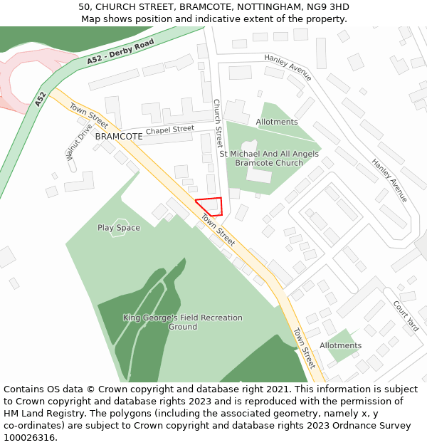 50, CHURCH STREET, BRAMCOTE, NOTTINGHAM, NG9 3HD: Location map and indicative extent of plot